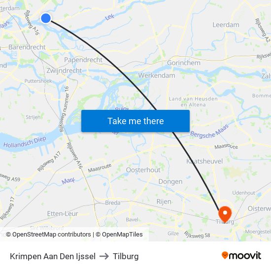 Krimpen Aan Den Ijssel to Tilburg map