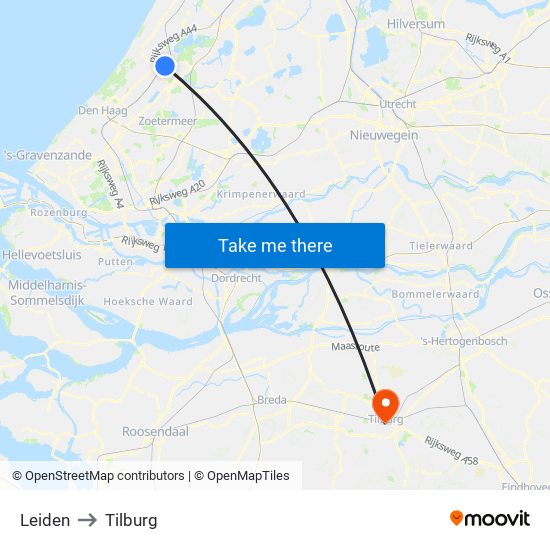 Leiden to Tilburg map