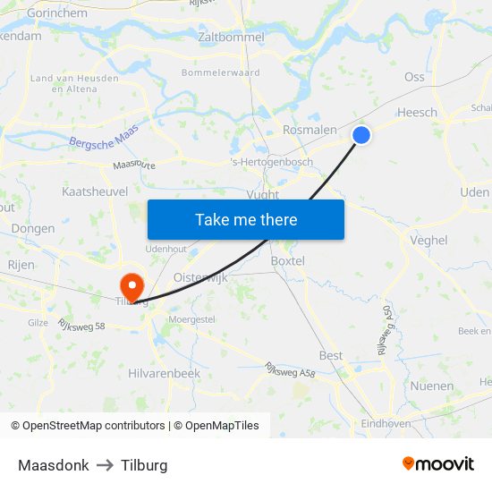 Maasdonk to Tilburg map