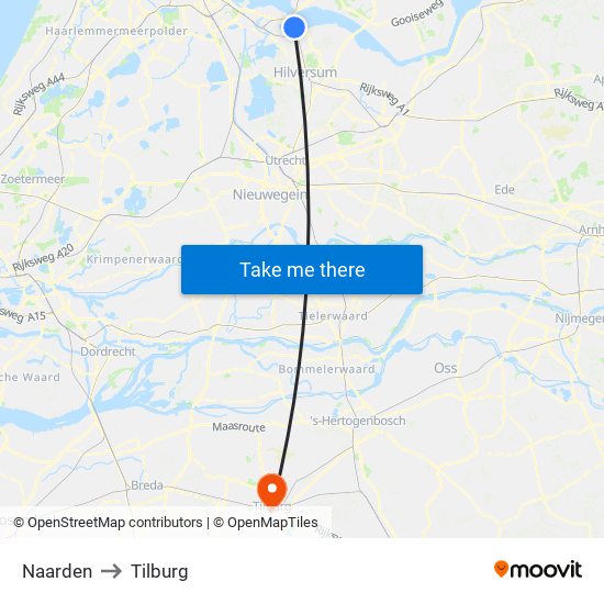 Naarden to Tilburg map