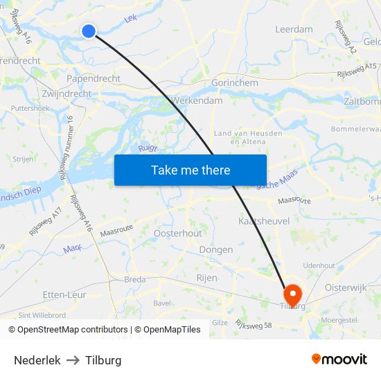 Nederlek to Tilburg map