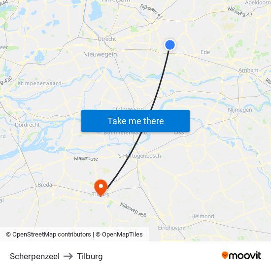 Scherpenzeel to Tilburg map