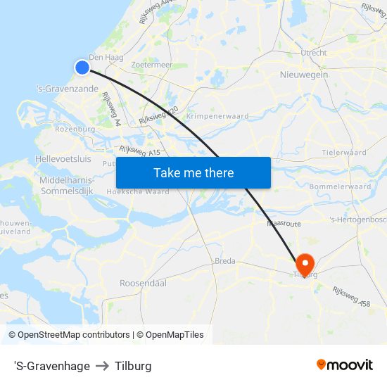 'S-Gravenhage to Tilburg map