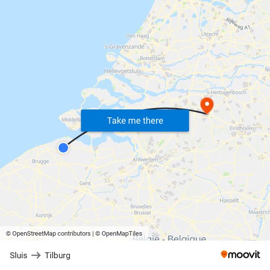 Sluis to Tilburg map