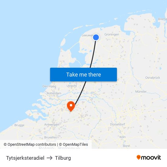 Tytsjerksteradiel to Tilburg map