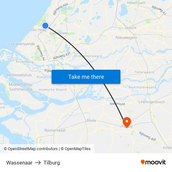 Wassenaar to Tilburg map