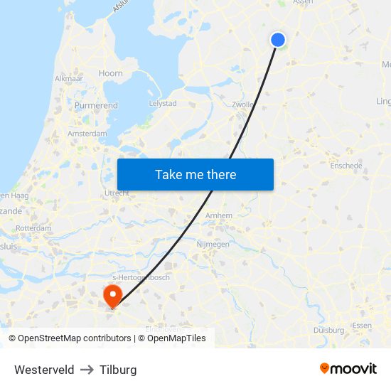 Westerveld to Tilburg map