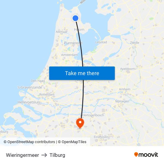 Wieringermeer to Tilburg map