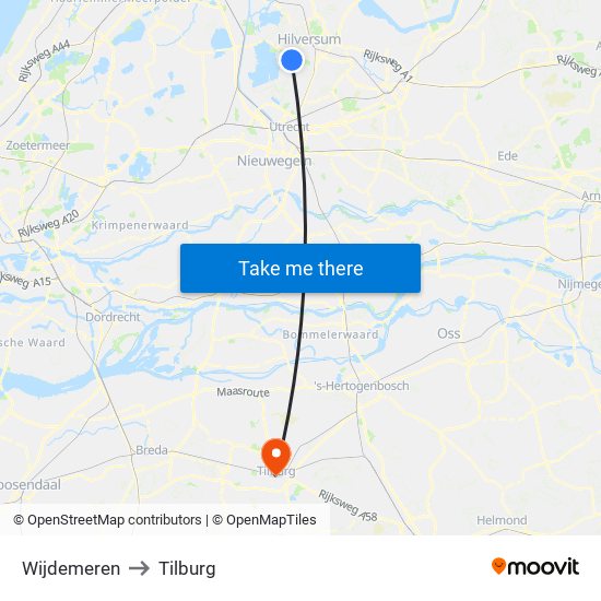 Wijdemeren to Tilburg map