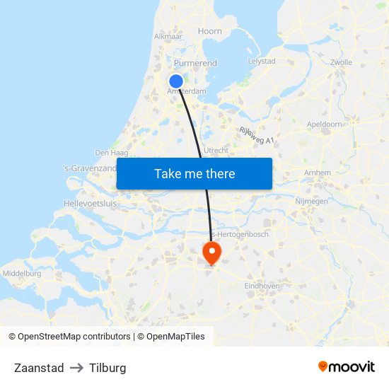 Zaanstad to Tilburg map