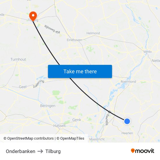 Onderbanken to Tilburg map