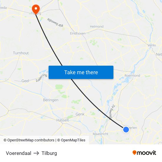 Voerendaal to Tilburg map