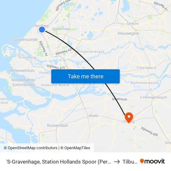 'S-Gravenhage, Station Hollands Spoor (Perron A) to Tilburg map