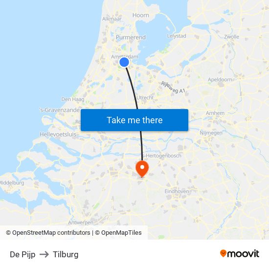 De Pijp to Tilburg map
