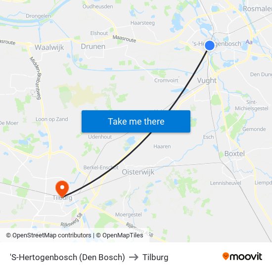 'S-Hertogenbosch (Den Bosch) to Tilburg map