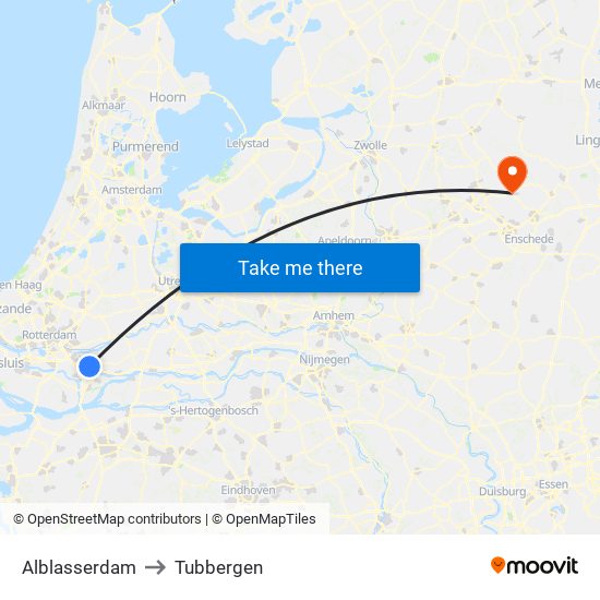 Alblasserdam to Tubbergen map