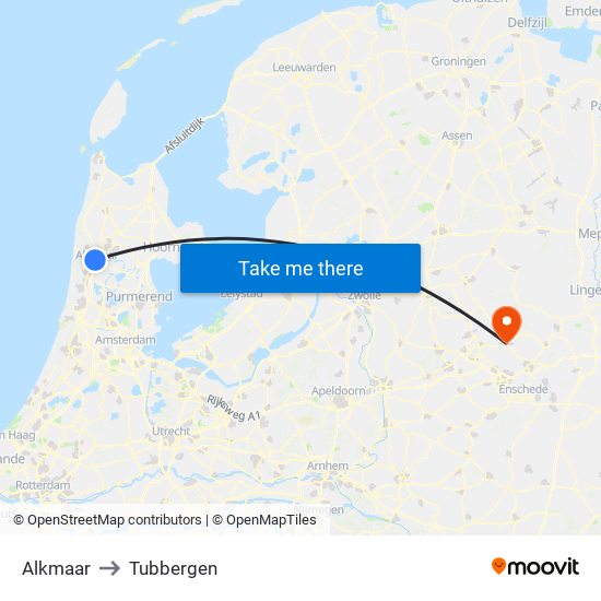 Alkmaar to Tubbergen map