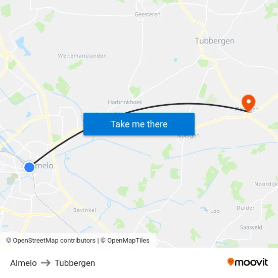 Almelo to Tubbergen map