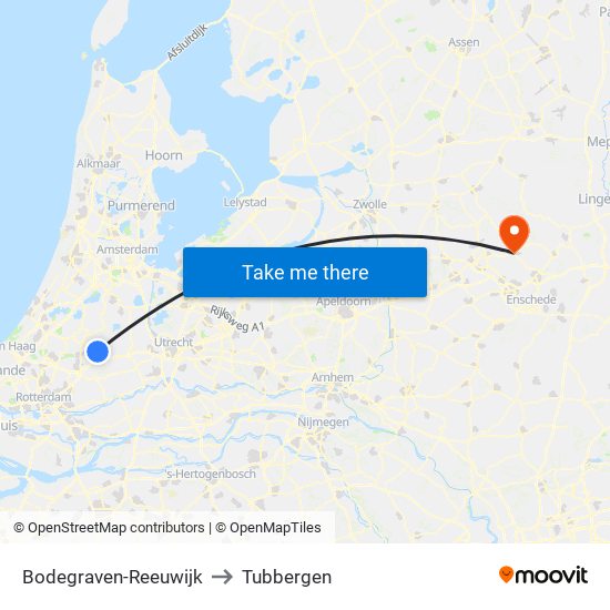 Bodegraven-Reeuwijk to Tubbergen map