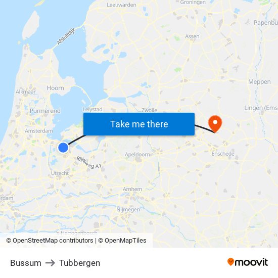 Bussum to Tubbergen map