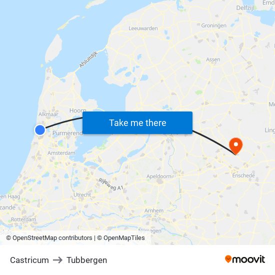 Castricum to Tubbergen map