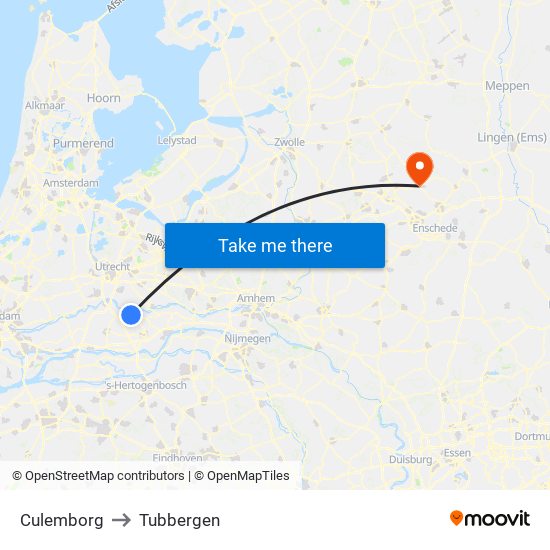 Culemborg to Tubbergen map