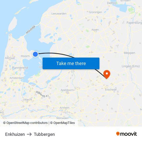 Enkhuizen to Tubbergen map