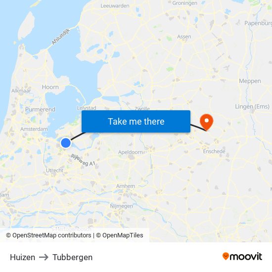 Huizen to Tubbergen map