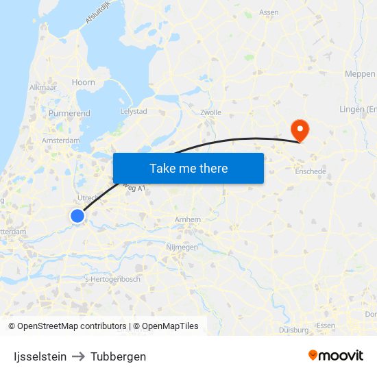 Ijsselstein to Tubbergen map