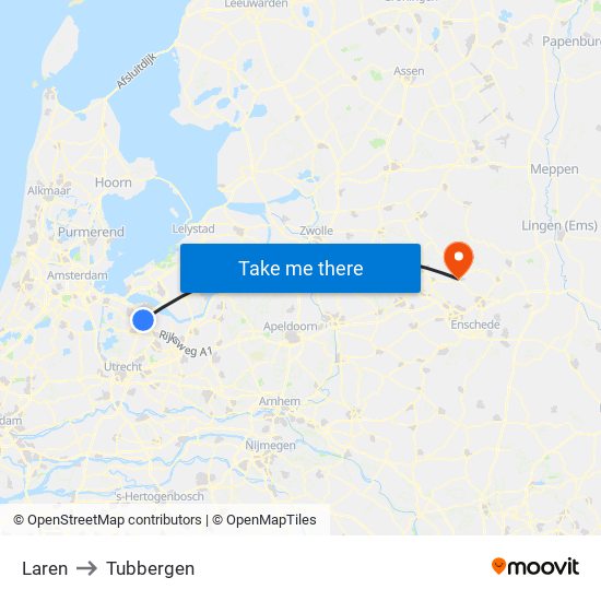Laren to Tubbergen map