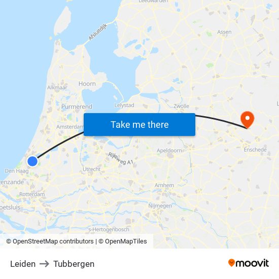 Leiden to Tubbergen map