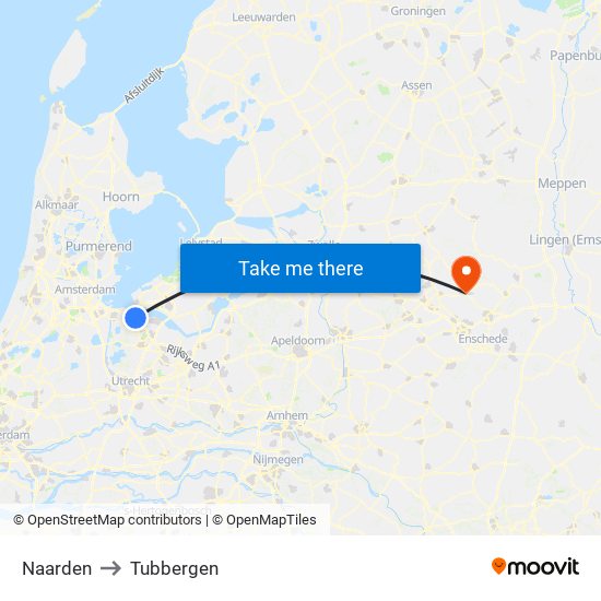 Naarden to Tubbergen map