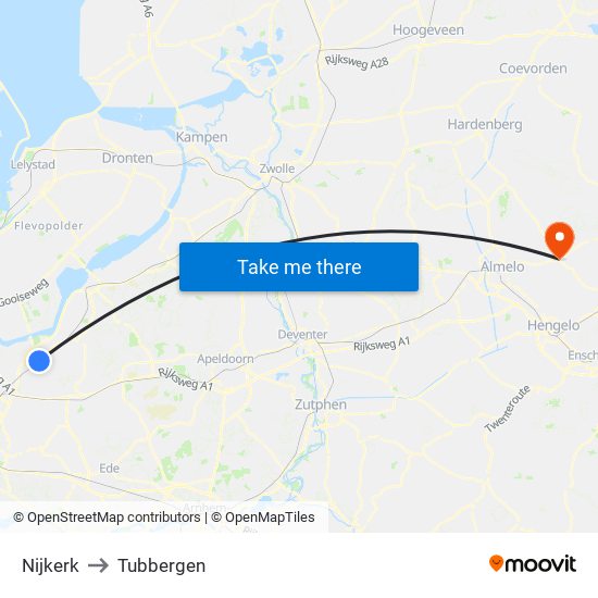 Nijkerk to Tubbergen map