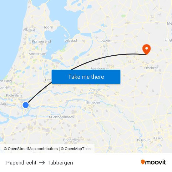 Papendrecht to Tubbergen map