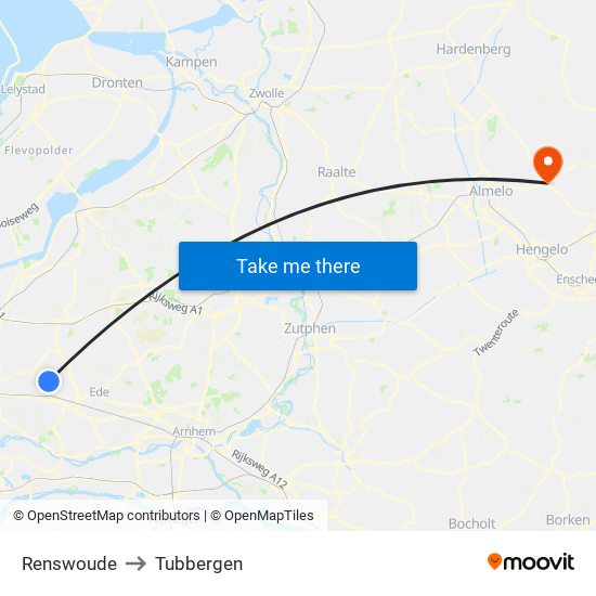 Renswoude to Tubbergen map