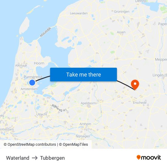 Waterland to Tubbergen map