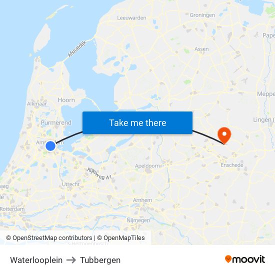 Waterlooplein to Tubbergen map