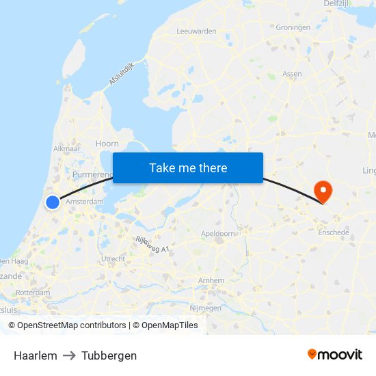 Haarlem to Tubbergen map