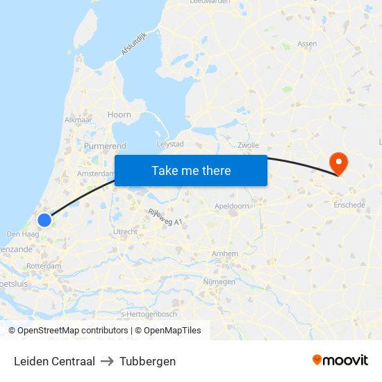 Leiden Centraal to Tubbergen map