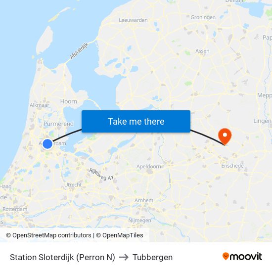 Station Sloterdijk (Perron N) to Tubbergen map