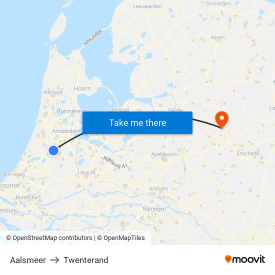 Aalsmeer to Twenterand map