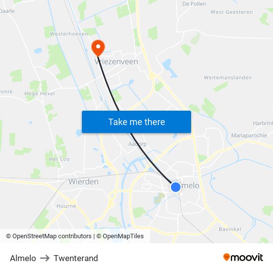 Almelo to Twenterand map