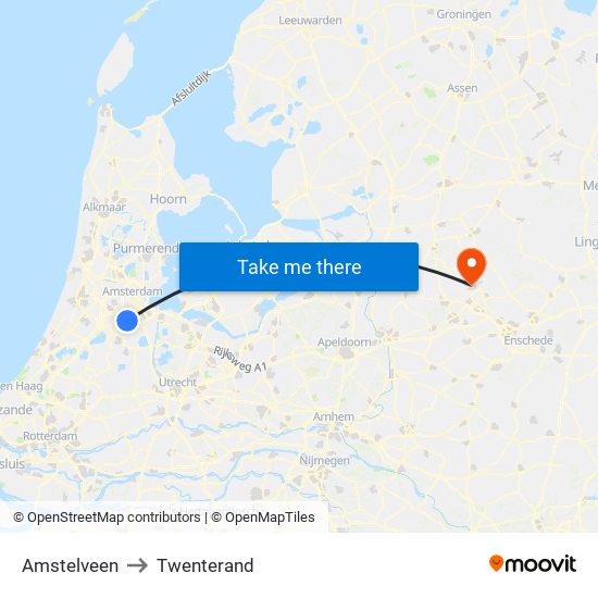 Amstelveen to Twenterand map