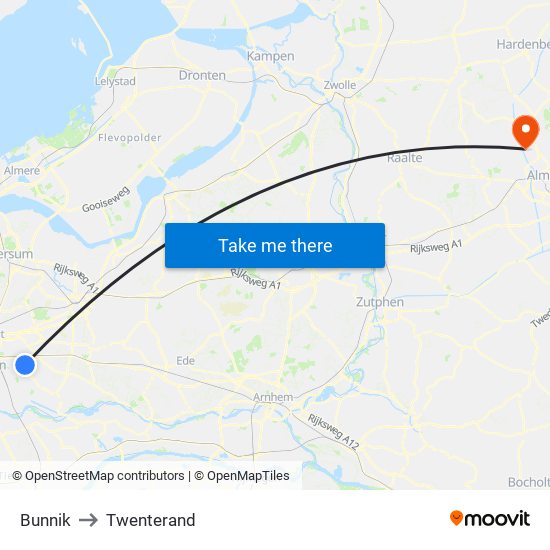 Bunnik to Twenterand map