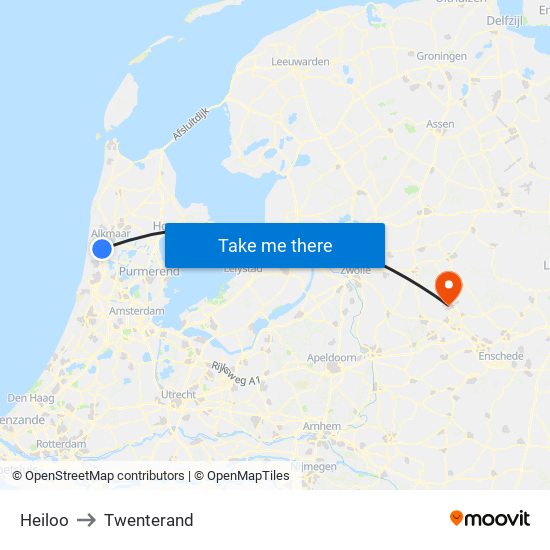 Heiloo to Twenterand map