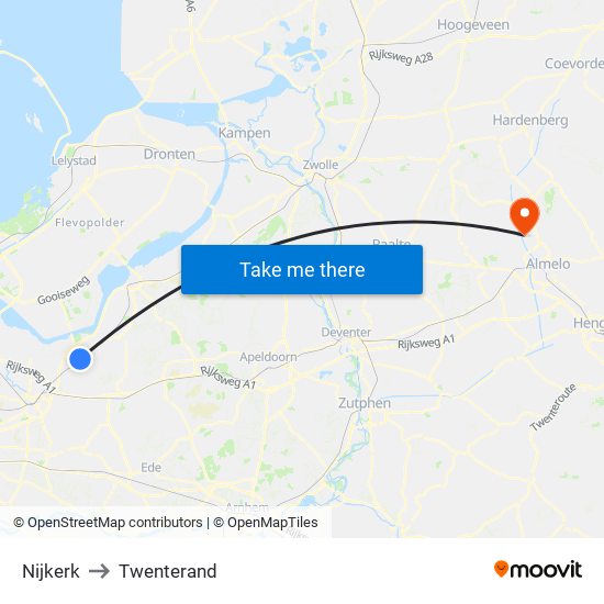 Nijkerk to Twenterand map