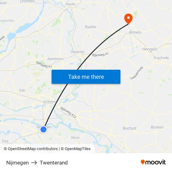 Nijmegen to Twenterand map