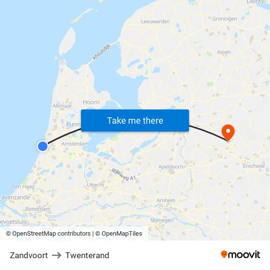 Zandvoort to Twenterand map