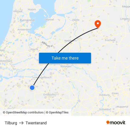 Tilburg to Twenterand map