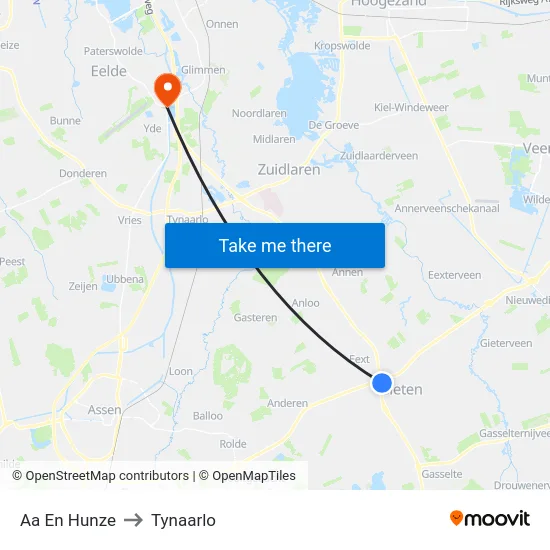 Aa En Hunze to Tynaarlo map